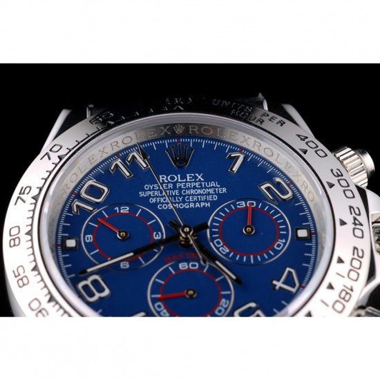 Rolex Daytona Stainless Steel Case Blue Dial Black Leather Strap