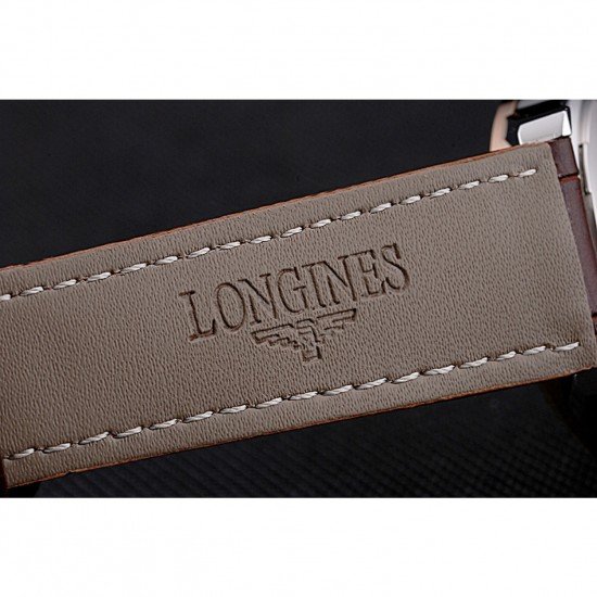Longines Column Wheel Black Dial Two Tone Case Brown Leather Strap