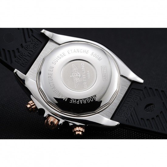 Breitling Chronomat Rose-Gold Highlight Ribbed Black Rubber Strap White Dial