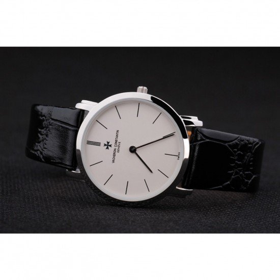 Vacheron Constantin Patrimony White Stainless Steel Case Black Leather Bracelet