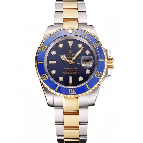Swiss Rolex Submariner Blue Dial And Bezel Two Tone Steel Gold Bracelet