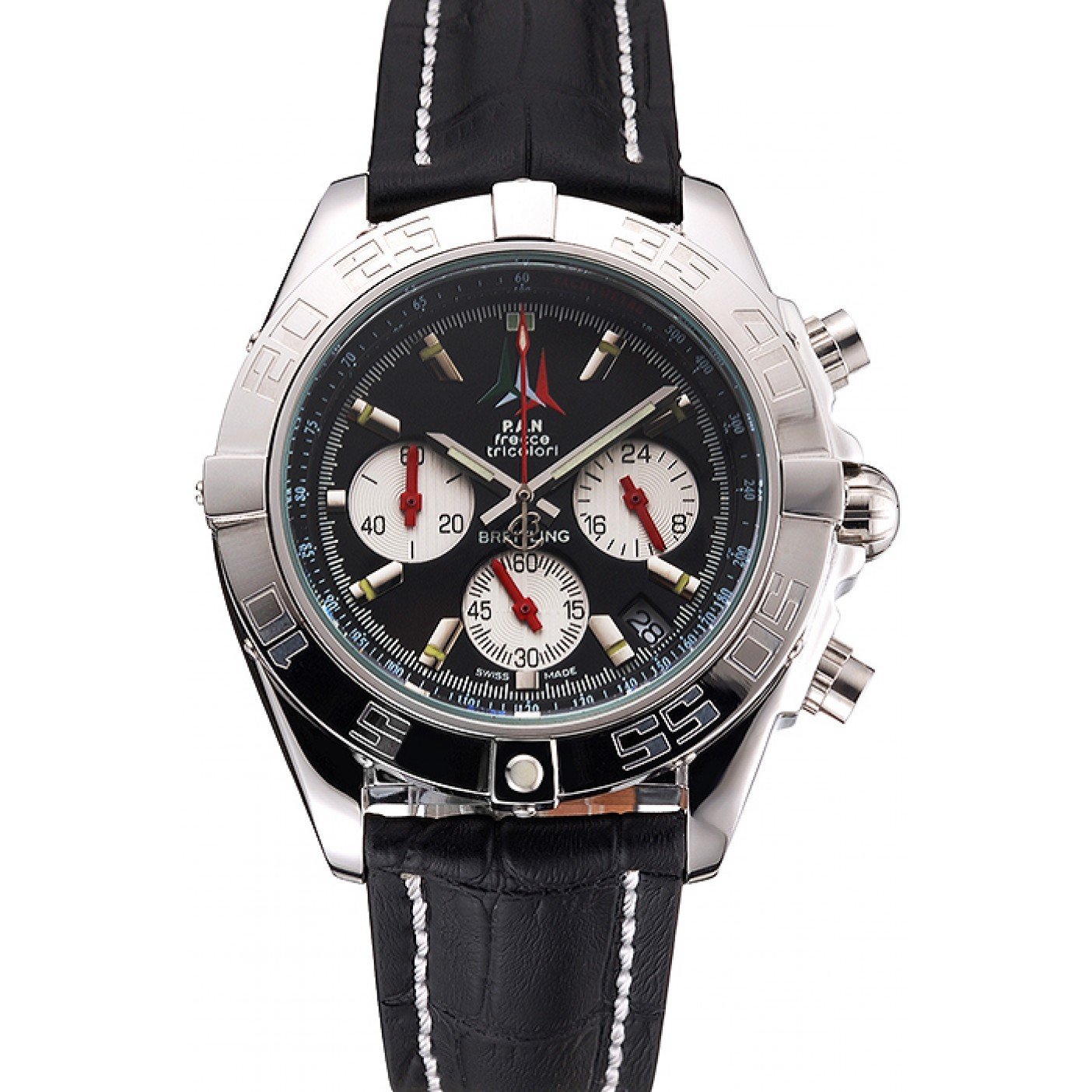 Breitling Chronomat Frecce Tricolori Black Dial Stainless Steel Case Black Leather Strap