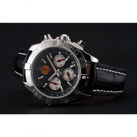 Breitling Chronomat Frecce Tricolori Black Dial Stainless Steel Case Black Leather Strap