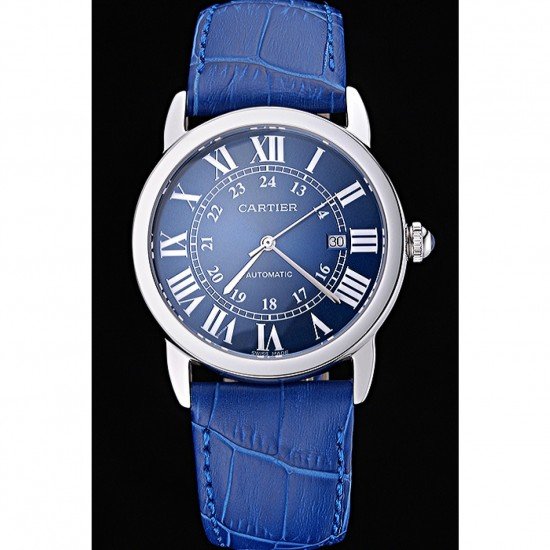 Swiss Cartier Ronde Solo Stainless Steel Case Blue Dial Roman Numerals 622193