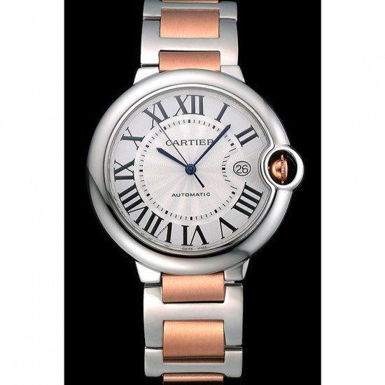 Swiss Cartier Ballon Bleu 42mm Silver Dial Stainless Steel Case Two Tone Rose Gold Bracelet 622875