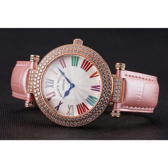 Franck Muller Double Mistery Ronde White Dial Rose Gold Case Light Pink Leather Strap