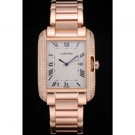 Cartier Tank Anglaise 36mm White Dial Diamonds Rose Gold Case Rose Gold Bracelet