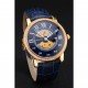 Swiss Cartier Rotonde Small Complication Blue Dial Gold Diamond Case Blue Leather Strap