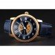 Swiss Cartier Rotonde Small Complication Blue Dial Gold Diamond Case Blue Leather Strap