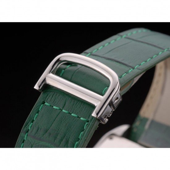 Cartier Tank Anglaise 36mm White Dial Diamonds Steel Case Green Leather Bracelet