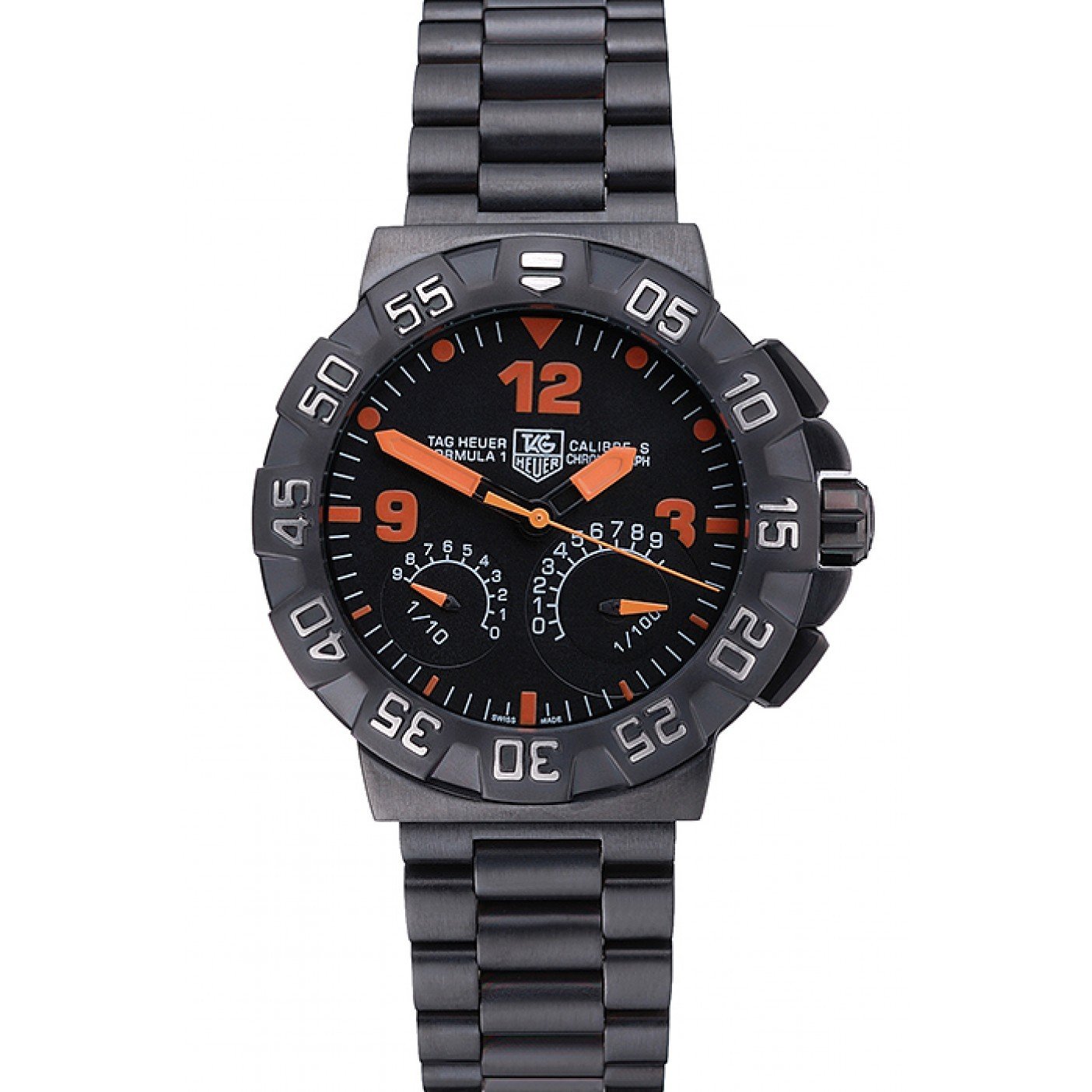Tag Heuer Formula One Calibre S Black Dial Orange Numerals Ion Plated Steinless Steel Bracelet 622300