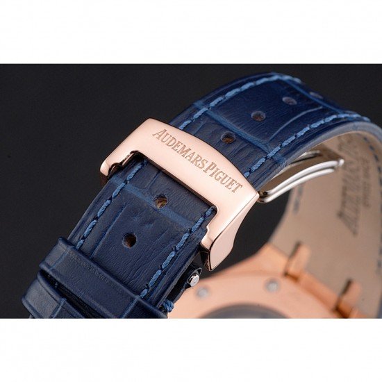 Swiss Audemars Piguet Royal Oak Blue Dial Gold Case Blue Leather Strap