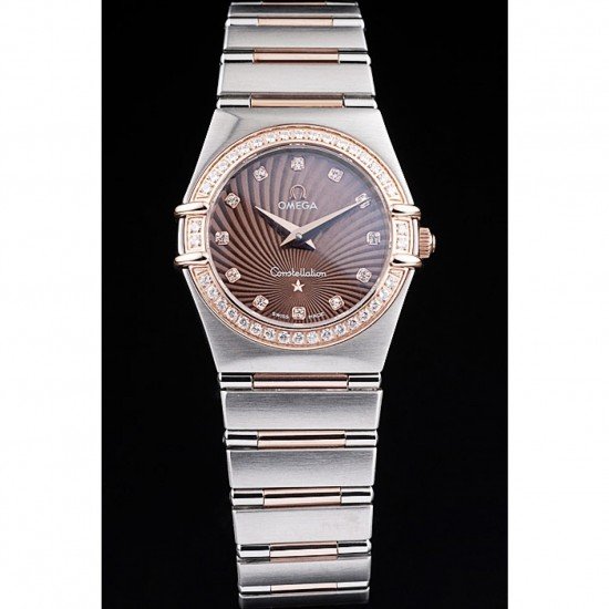 Omega Swiss Constellation Jewelry Diamond Case Radial Emblem Brown Dial 98117