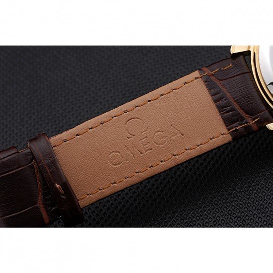 Omega DeVille Prestige Small Seconds Blue Dial Gold Case Brown Leather Bracelet 622601