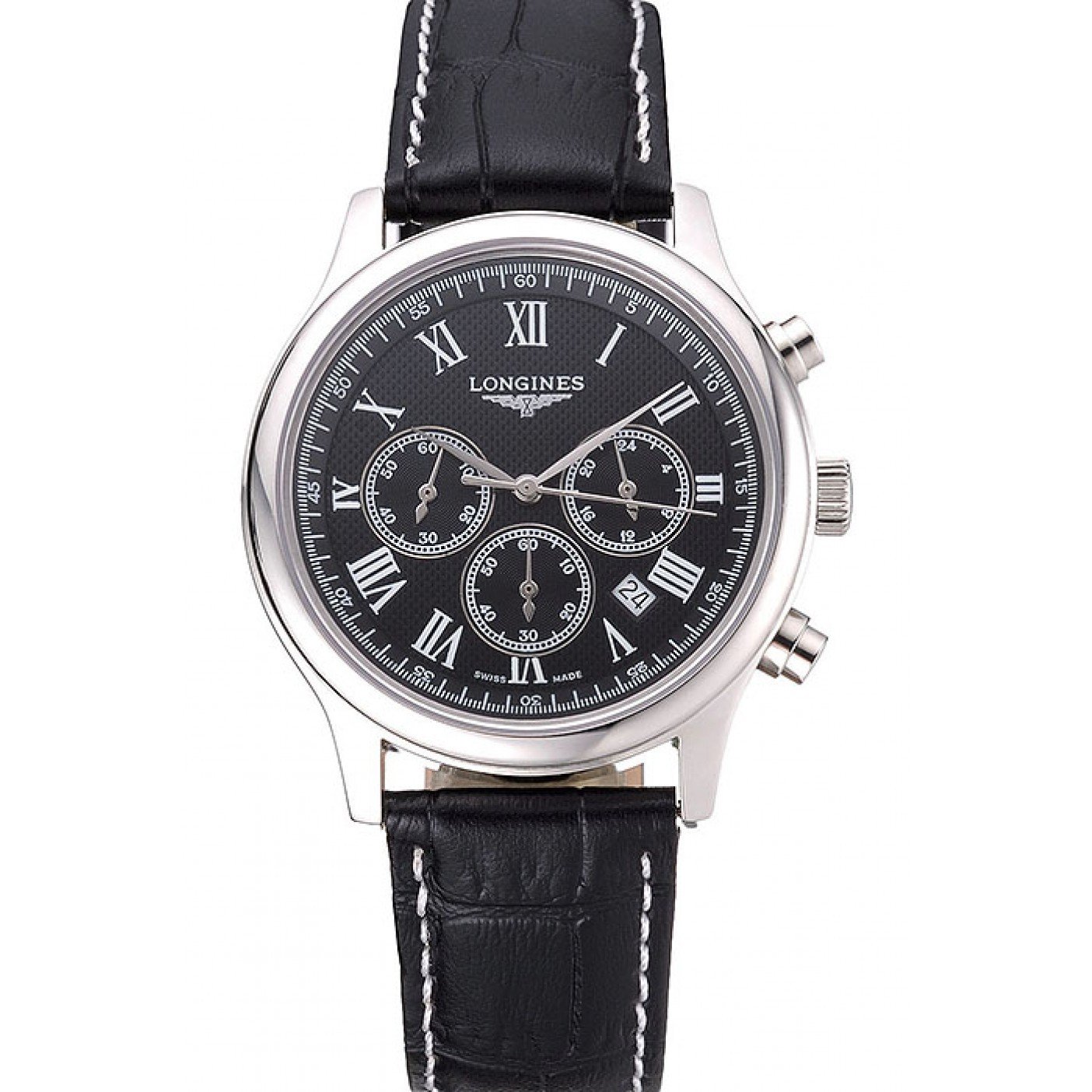 Longines Master Collection Black Leather Strap Black Dial 80224