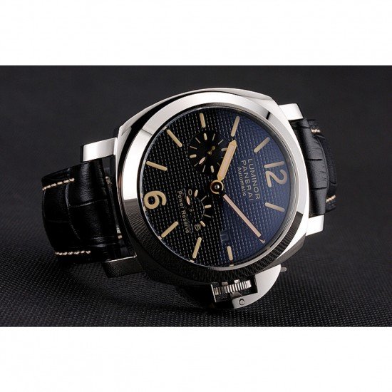 Panerai Luminor Automatic Power Reserve Black Embossed Dial Stainless Steel Case Black Leather Strap