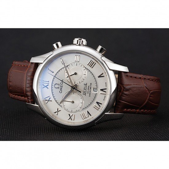 Omega DeVille Silver Bezel with White Dial and Brown Leather Strap 621566