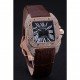 Swiss Cartier Santos Black Dial Diamonds Case Brown Leather Bracelet 622550