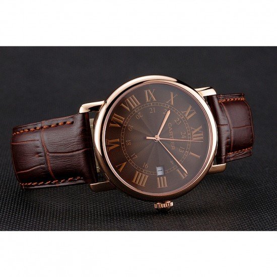 Cartier Ronde Solo Brown Dial Rose Gold Case Brown Leather Strap