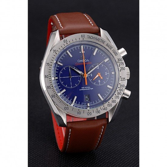 Omega Speedmaster Blue Dial Stainless Steel Case Brown Leather Strap 622807