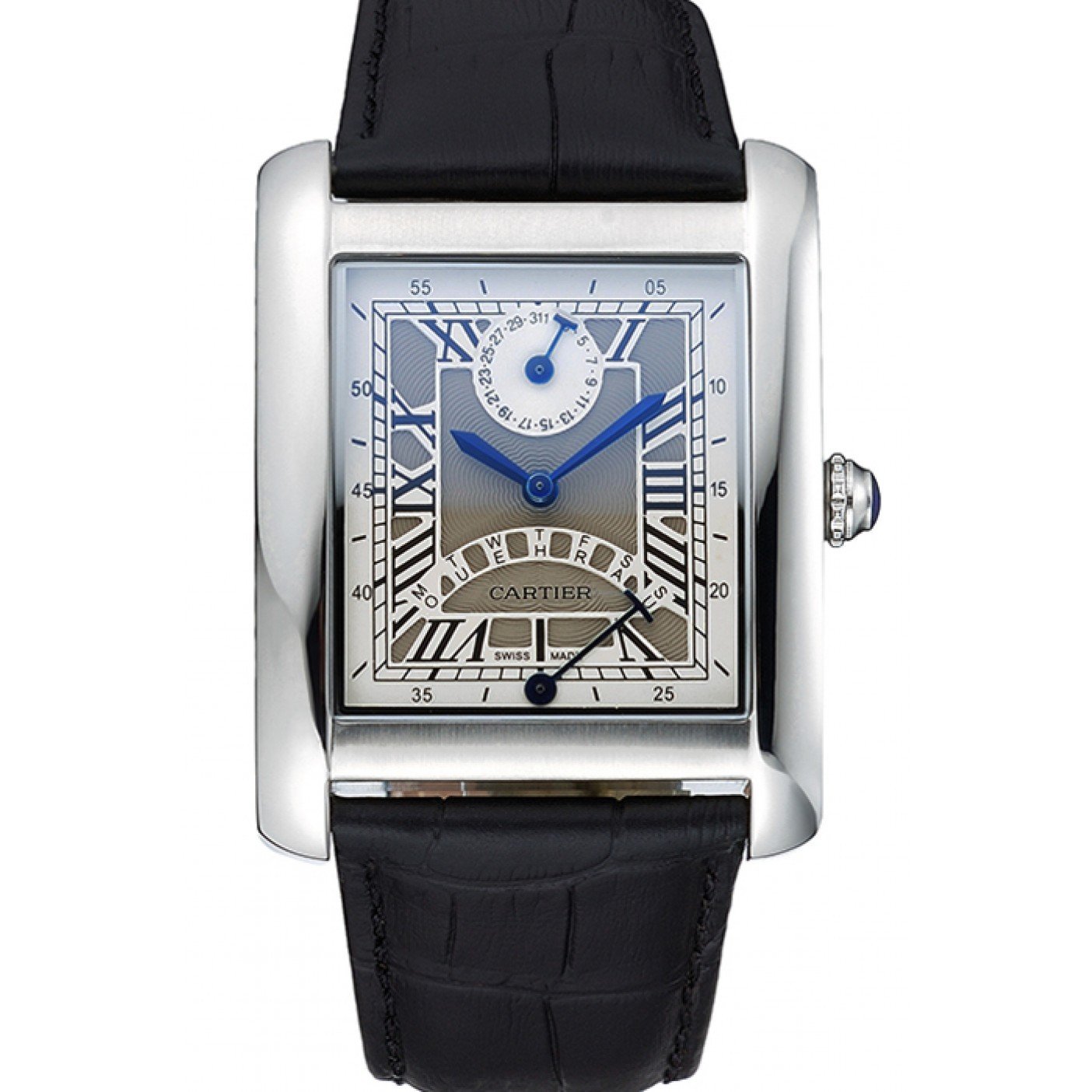 Cartier Tank White Dial Stainless Steel Case Black Leather Strap 622761