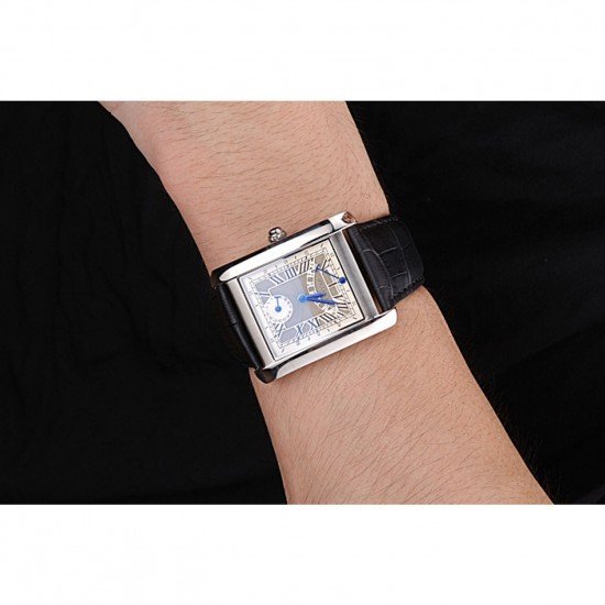 Cartier Tank White Dial Stainless Steel Case Black Leather Strap 622761