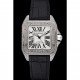 Swiss Cartier Santos Dumont Diamond Case White Dial Roman Numerals Black Leather Bracelet 622652