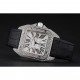 Swiss Cartier Santos Dumont Diamond Case White Dial Roman Numerals Black Leather Bracelet 622652