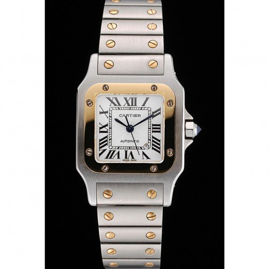 Swiss Cartier Santos De Cartier Galbeee Yellow Gold and Steel Case Steel Bracelet Small 622644