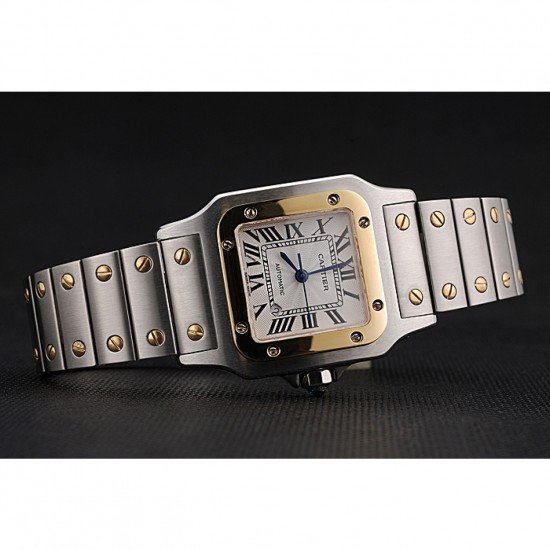 Swiss Cartier Santos De Cartier Galbeee Yellow Gold and Steel Case Steel Bracelet Small 622644