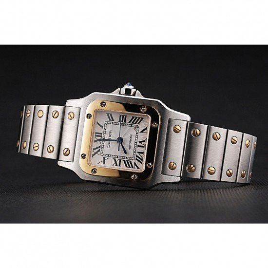 Swiss Cartier Santos De Cartier Galbeee Yellow Gold and Steel Case Steel Bracelet Small 622644