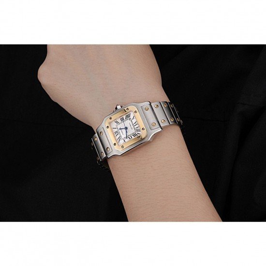 Swiss Cartier Santos De Cartier Galbeee Yellow Gold and Steel Case Steel Bracelet Small 622644