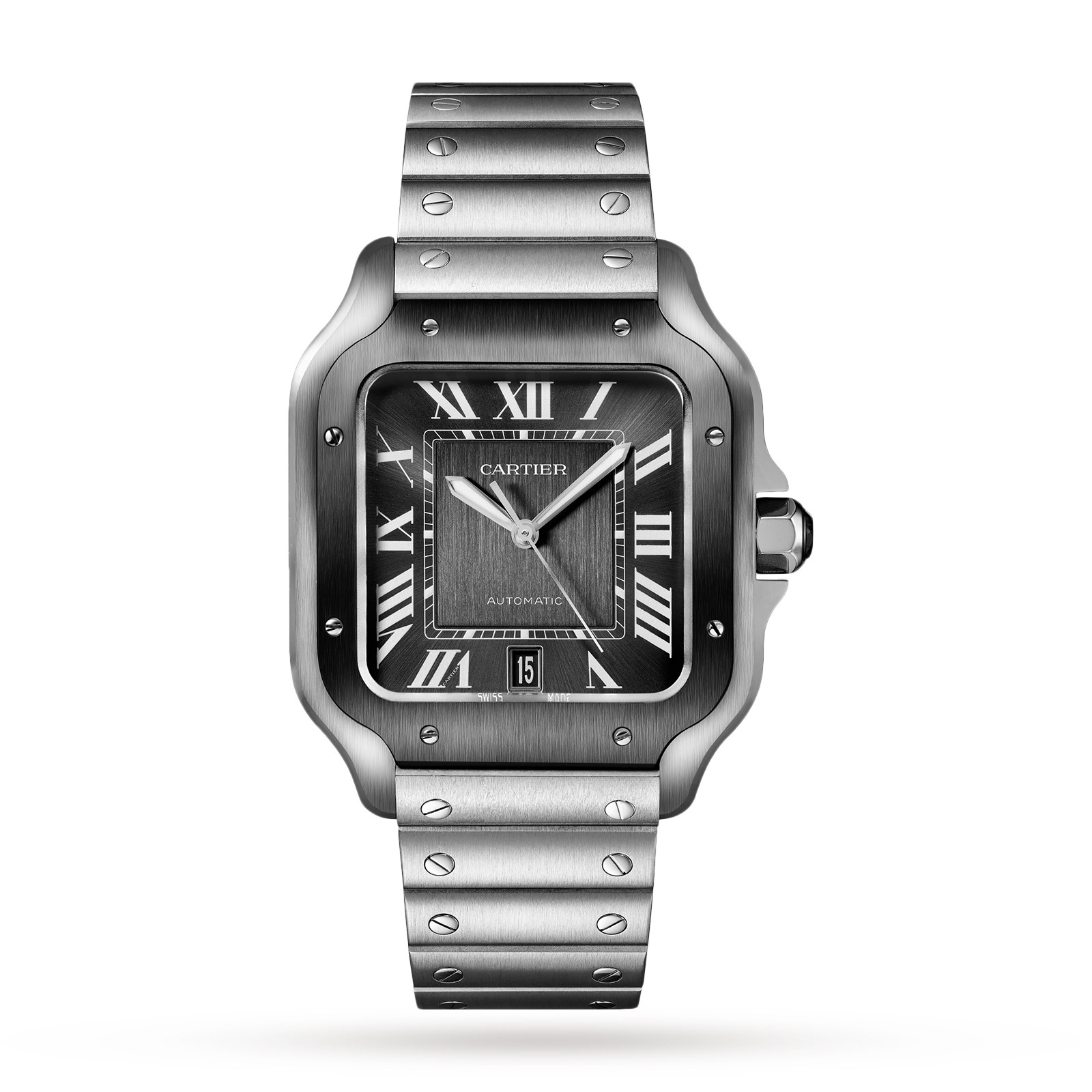 Swiss Santos de Cartier watch Large model, automatic, steel, ADLC, interchangeable metal and rubber bracelets