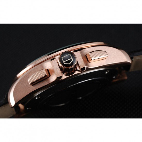 Tag Heuer Carrera Rose Gold Bezel with Black Dial and Black Leather Strap 621538