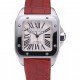 Swiss Cartier Santos White Dial Stainless Steel Case Red Leather Bracelet 622551