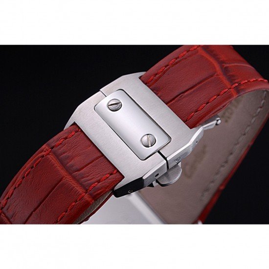 Swiss Cartier Santos White Dial Stainless Steel Case Red Leather Bracelet 622551