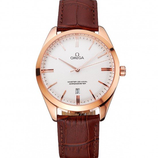 Omega Tresor Master Co-Axial White Dial Rose Gold Case Brown Leather Strap