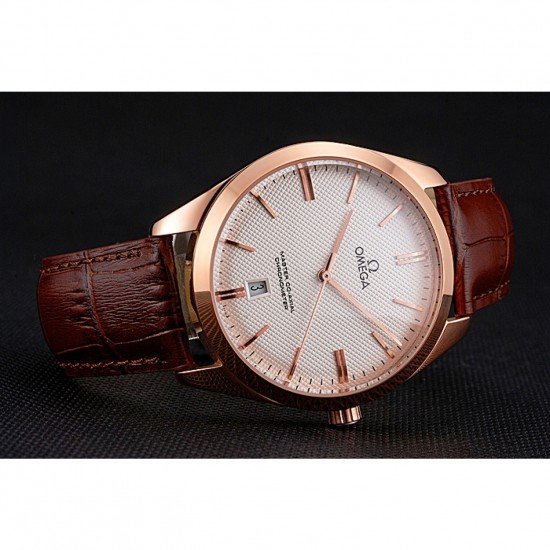 Omega Tresor Master Co-Axial White Dial Rose Gold Case Brown Leather Strap