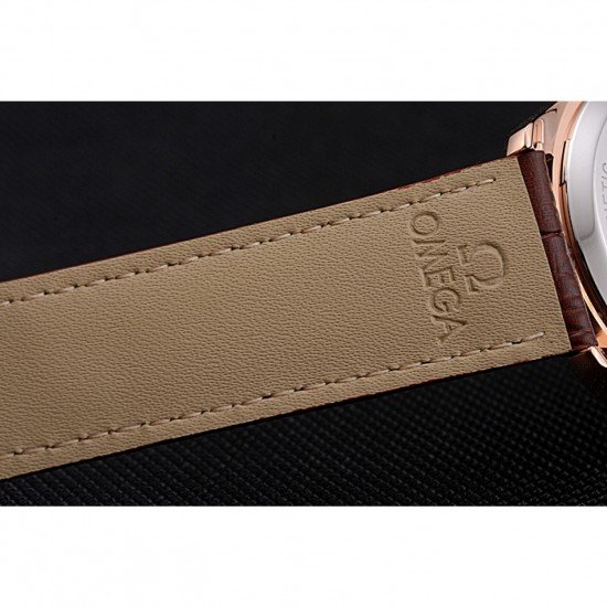 Omega Tresor Master Co-Axial White Dial Rose Gold Case Brown Leather Strap