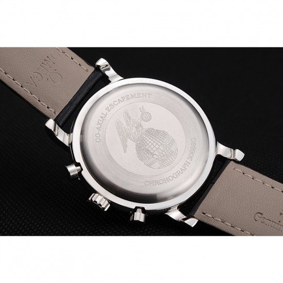 Omega Seamaster Vintage Chronograph White Dial Diamond Hour Marks Stainless Steel Case Black Leather Strap