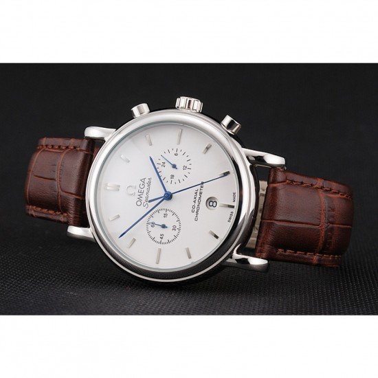 Omega Seamaster Vintage Chronograph White Dial Stainless Steel Case Brown Leather Strap