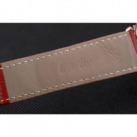 Cartier Ronde Louis Cartier White Dial Gold Case Red Leather Strap