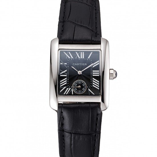 Cartier Tank MC Stainless Steel Case Black Dial Black Leather Strap 622174