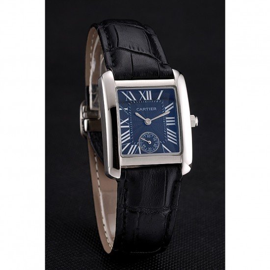 Cartier Tank MC Stainless Steel Case Black Dial Black Leather Strap 622174