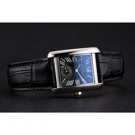 Cartier Tank MC Stainless Steel Case Black Dial Black Leather Strap 622174