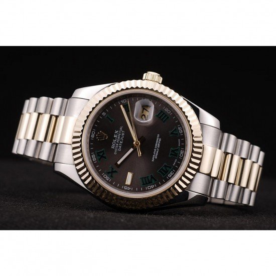 Rolex DateJust Gold Ribbed Pattern Bezel Brown Dial