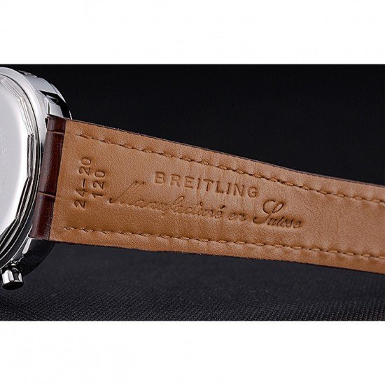 Breitling Transocean Chronograph White Dial Stainless Steel Case Brown Leather Bracelet 622243