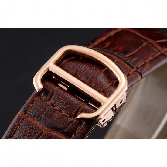 Swiss Cartier Rotonde Annual Calendar Black Dial Rose Gold Case Brown Leather Strap