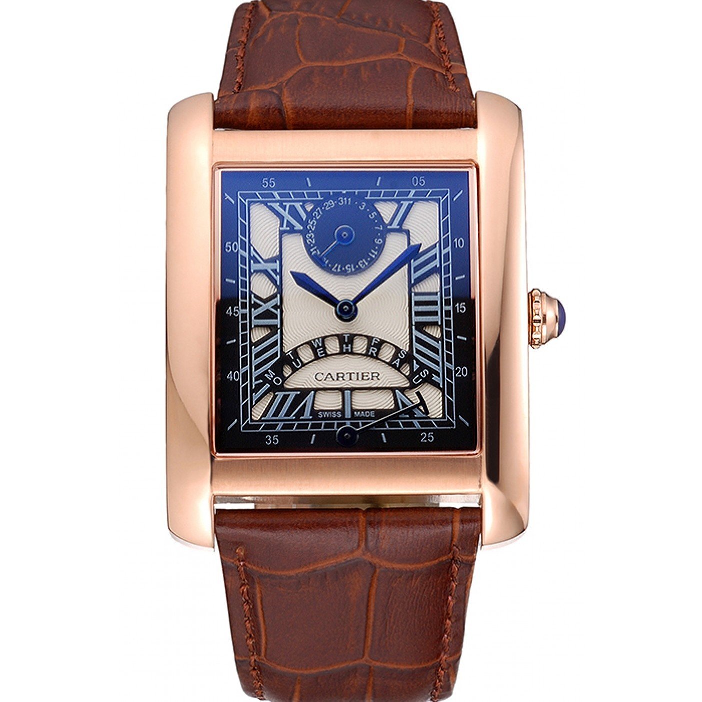 Cartier Tank Black Dial Rose Gold Case Brown Leather Strap 622765