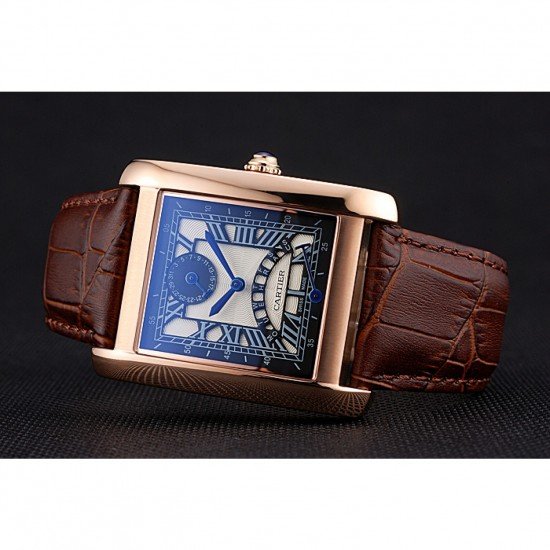 Cartier Tank Black Dial Rose Gold Case Brown Leather Strap 622765